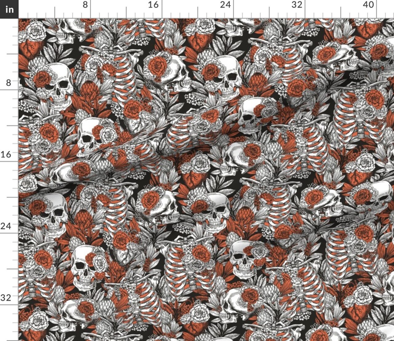 Various Fabrics by the Yard or Fat Quarter Vintage Anatomy Halloween Dark Gothic Skull Medicine Flower Custom Printed Fabric by Spoonflower